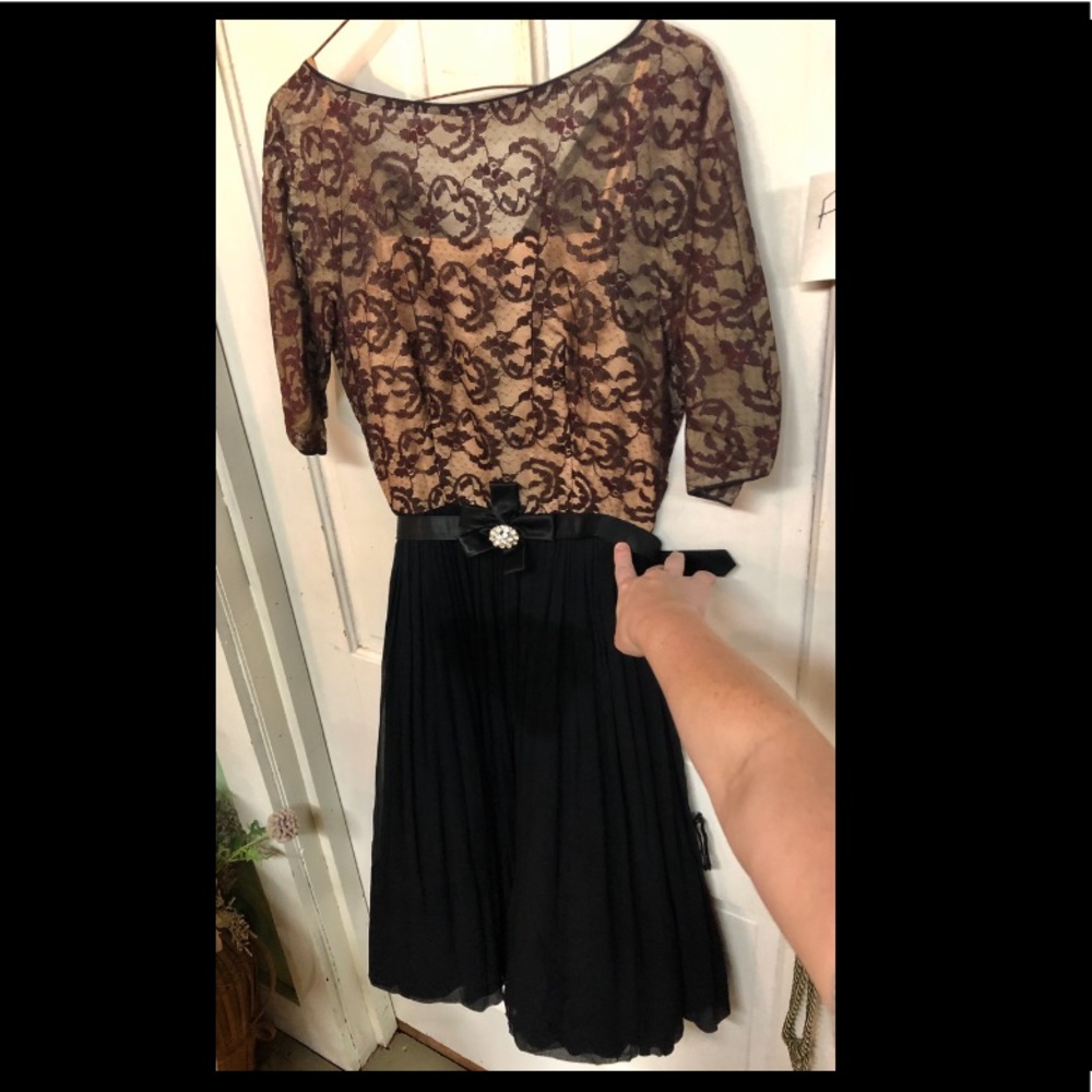 1950s L’aiglon Lace and Chiffon Pleated Dress